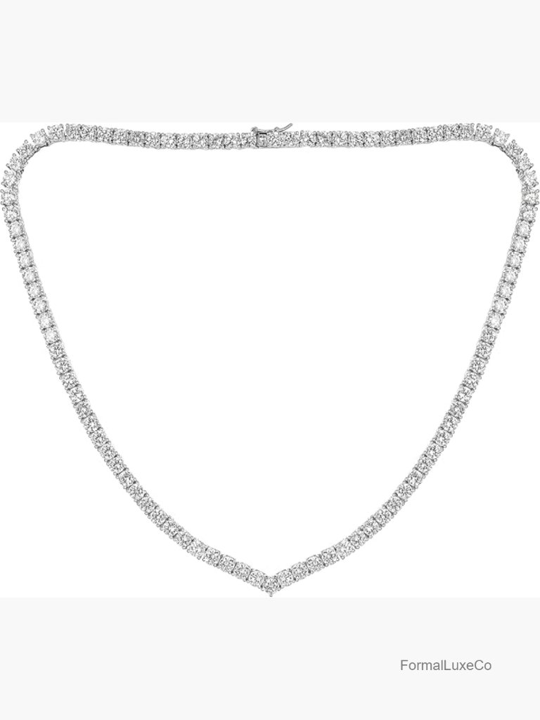 4 Prong Cubic Zirconia Tennis Necklace - 16 Inch Chain
